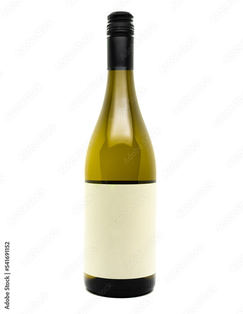 White wine bottle mockup with blank labels, isolated on white background. White wine bottle mockup with blank labels, isolated on white background.