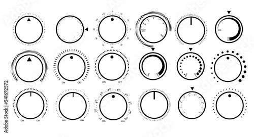 Adjustment dial. Rotary dials with round scale volume level knob and round controller photo