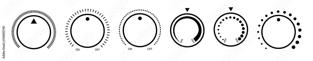 Adjustment dial. Rotary dials with round scale volume level knob and round controller