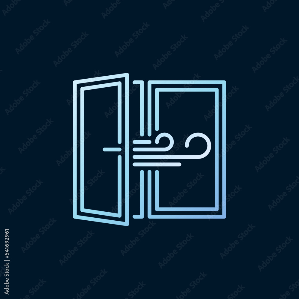 Room Ventilation line blue icon - Opened Window outline vector symbol Room Ventilation line blue icon - Opened Window outline vector symbol