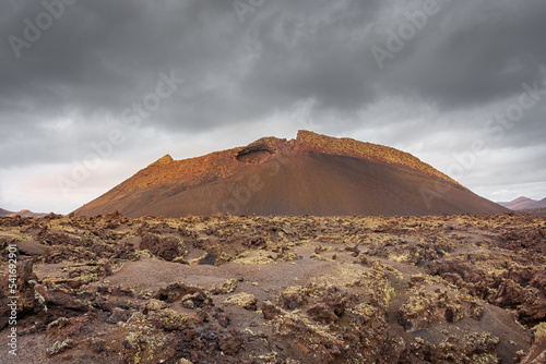 Landscape of El Cuervo Volcano in Lanzarote   Canary Islands  Spain