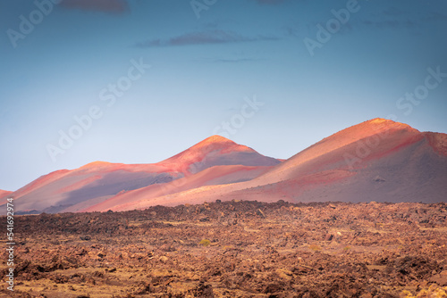Wild volcanic landscape of the Timanfaya National Park   Lanzarote  Canary Islands  Spain