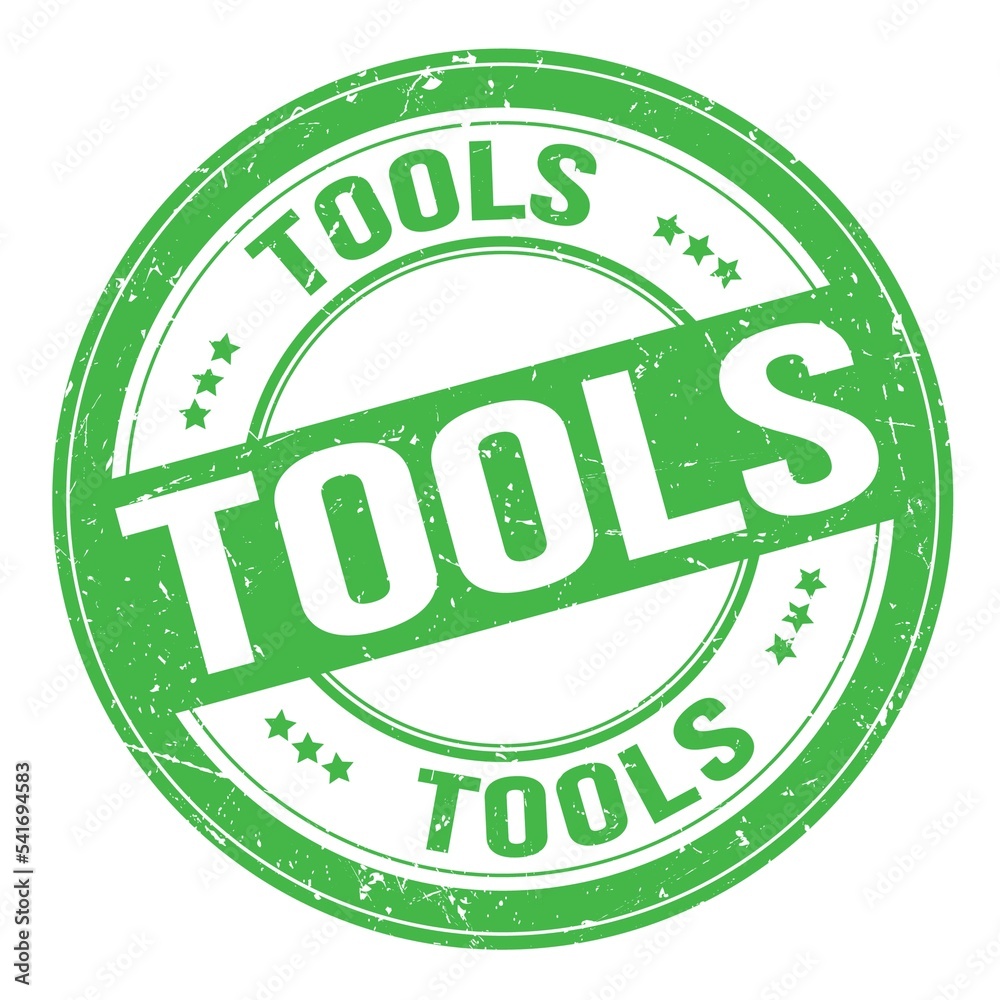 TOOLS text written on green round stamp sign TOOLS text written on green round stamp sign