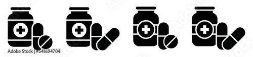 Medical pill bottle icon. Drug bottle icon, vector illustration