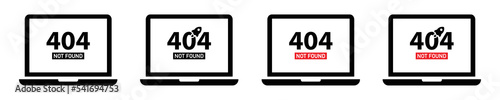 404 error icon. Page not found error on laptop screen icon, vector illustration