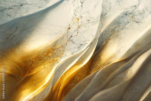 White and gold marble texture. Luxury abstract fluid art paint background. Beautiful modern 3d wallpaper © Oleksandr Blishch