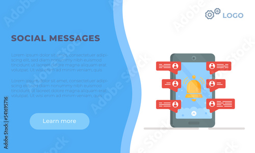 Vector illustration of social messages template. Correspond. Social correspondence.