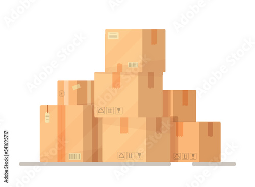 Sealed parcels being prepared for shipment. Vector illustration of isolated boxes. 