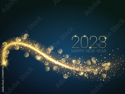 Happy New Year 2023 Text Greeting with Golden Sparkles