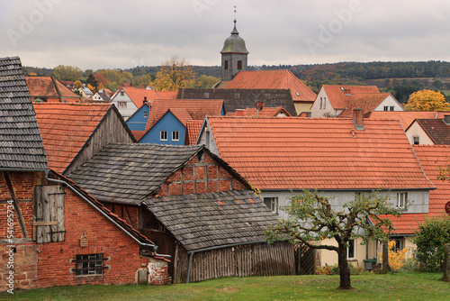 Herbstliche Idylle im Fuldatal; Blick auf Kämmerzell bei Fulda photo