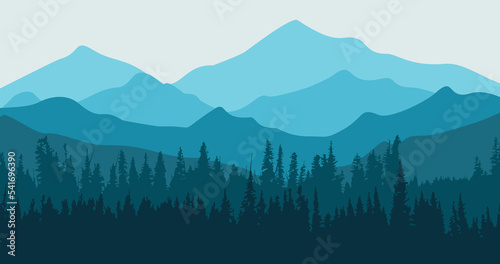 blue gradient mountain and forest background