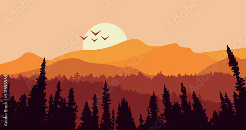 red gradient forest mountain overlay background
