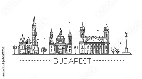 Hungarian travel landmark of historical building thin line icon