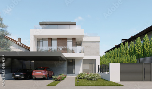 Fotografía Modern private house with a carport and a small plot