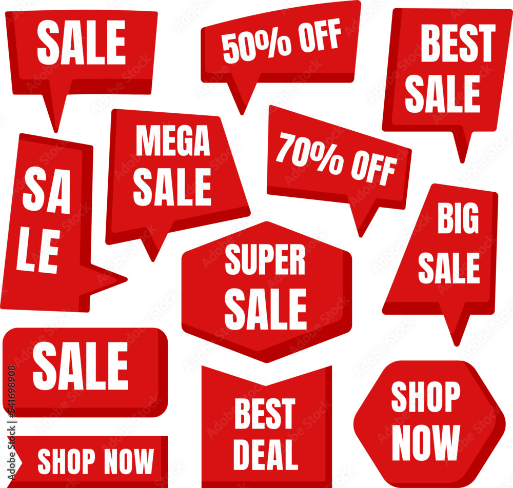 Set of Sale labels and Offer banner collection with red color. Set of Sale labels and Offer banner collection with red color.