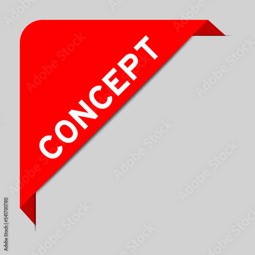 Red color of corner label banner with word concept on gray background