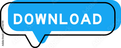 Speech banner and blue shade with word download on white background
