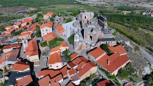 Aerial landscape from a drone of the town of Castelo Rodrigo. Municipality of Figueira de Castelo Rodrigo. Vale do Côa Archaeological Park. Historic Villages. Portugal. Europe