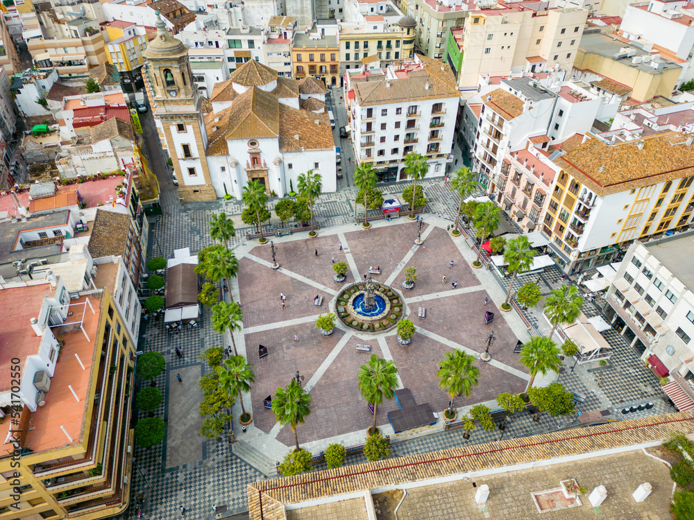 Aerial View of Historic Plaza Alta (High Square) in the old town of Algeciras, Spain. Europe. 