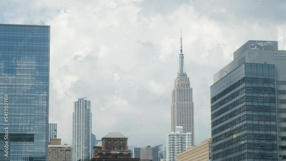 Panoramic views skyline of new york city manhattan historical emblematic buildings from the hudson river Panoramic views skyline of new york city manhattan historical emblematic buildings from the hudson river