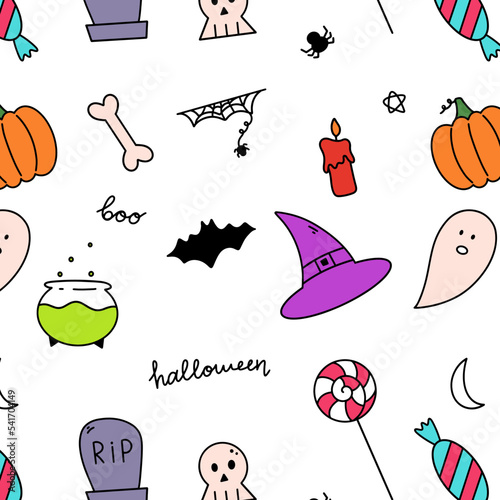 pattern consisting of festive elements for Halloween. Doodle style 
