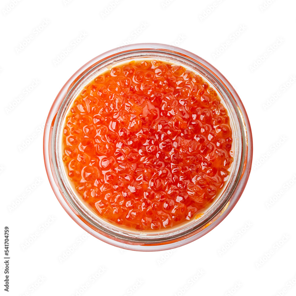 Salmon red caviar jar isolated on white background. Raw seafood. Luxury delicacy food. File contains clipping path. Salmon red caviar jar isolated on white background. Raw seafood. Luxury delicacy food. File contains clipping path.