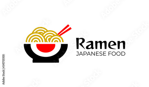 Japanese ramens logo with chopsticks and bowl  Japan flag. Ramen Logo Design Illustration.