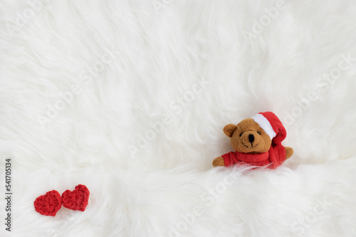 Fotografi Newborn digital backdrop with christmas teddy bear and handmade hearts