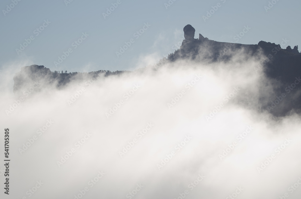 Obraz premium Roque Nublo in the fog. The Nublo Natural Monument. Tejeda. Gran Canaria. Canary Islands. Spain.