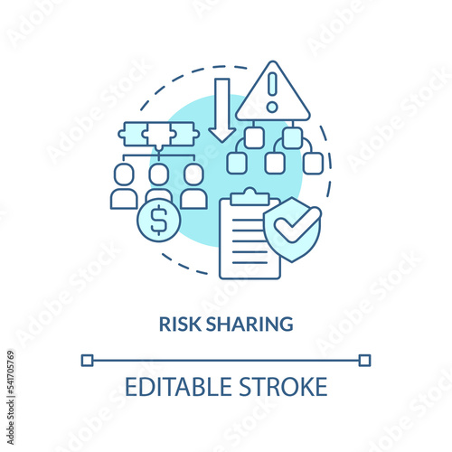 Collective risk sharing turquoise concept icon. Insurance coverage system abstract idea thin line illustration. Isolated outline drawing. Editable stroke. Arial, Myriad Pro-Bold fonts used