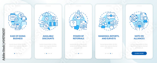 Coverage company choice blue onboarding mobile app screen. Walkthrough 5 steps editable graphic instructions with linear concepts. UI, UX, GUI template. Myriad Pro-Bold, Regular fonts used