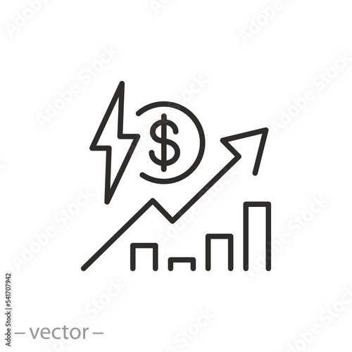 cost electricity icon, price or tariff electric energy, thin line symbol on white background - editable stroke vector illustration eps10 photo