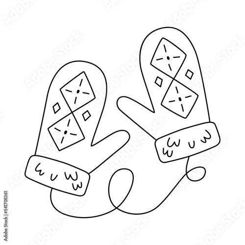 Vector doodle illustration of warm knitted mittens, winter vector clipart