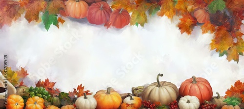 A Painting Of Pumpkins And Gourds On A Table  Extraordinary Thanksgiving Harvest Abstract Wallpaper Background. Used As Background.