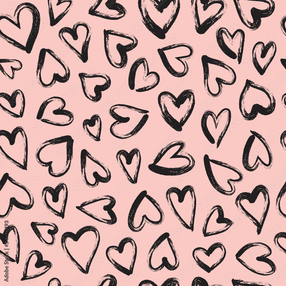 Heart seamless pattern. Hand drawn brushstroke hearts texture vector. Heart print for print, textile, wallpaper Heart seamless pattern. Hand drawn brushstroke hearts texture vector. Heart print for print, textile, wallpaper