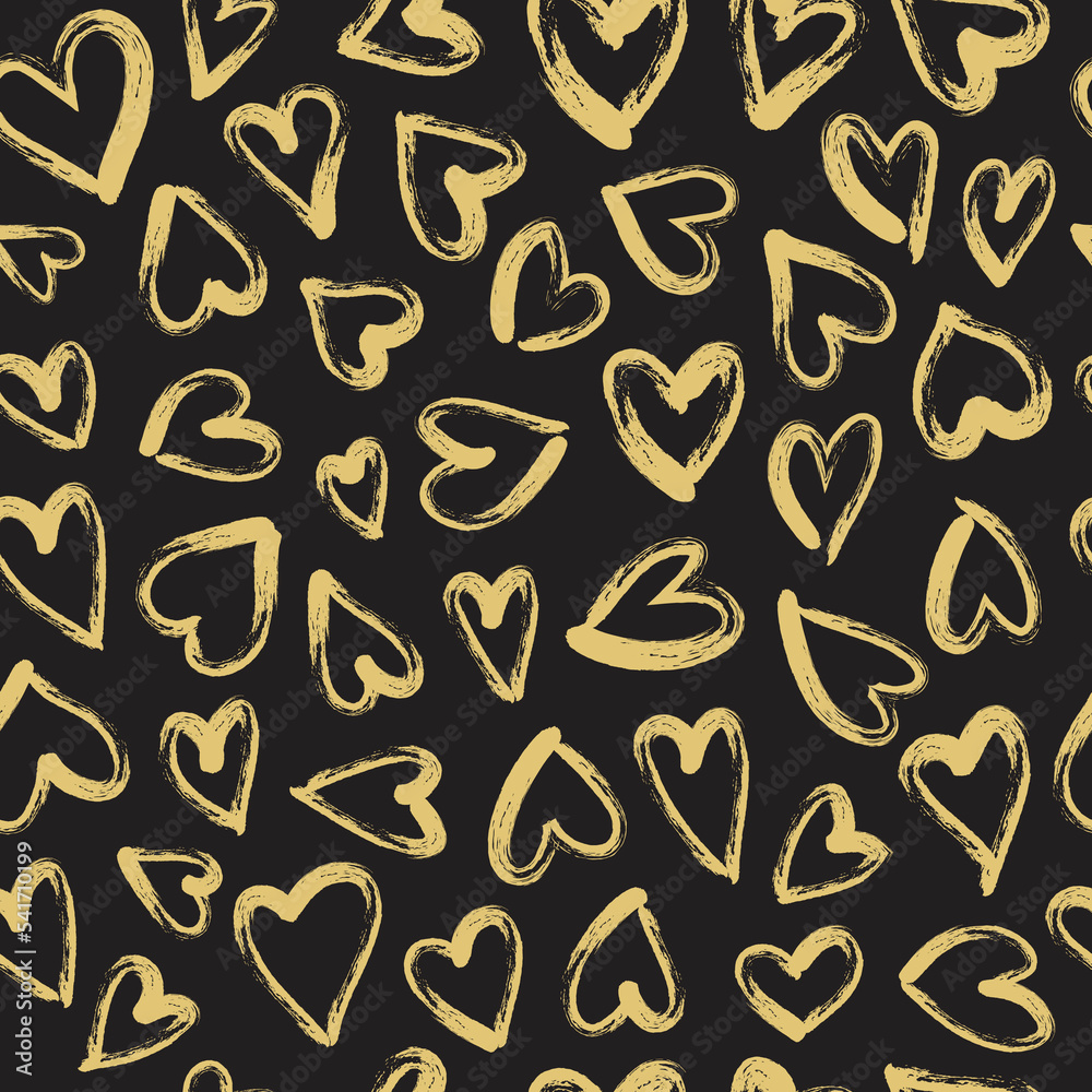 Heart seamless pattern. Hand drawn brushstroke hearts texture vector.  Heart print for print, textile, wallpaper
