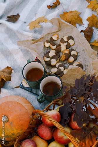 autumn still life with halloween pumpkin