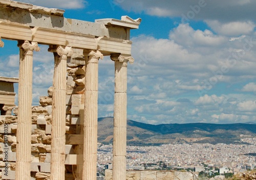 Aerial shot of the view from the Acropolis Monument in Athens, Greece