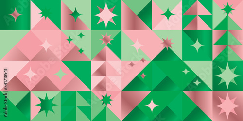 Christmas tree and stars geometric vector