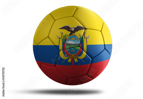 ecuador flag football ball for 2022 Soccer World Cup. Ecuadorian country flag on a hovering ball on isolated transparent background