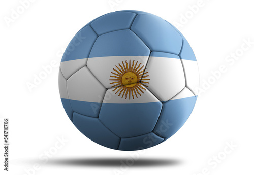 Argentina flag football ball for 2022 Soccer World Cup. Argentinian country flag on a hovering ball on isolated transparent background