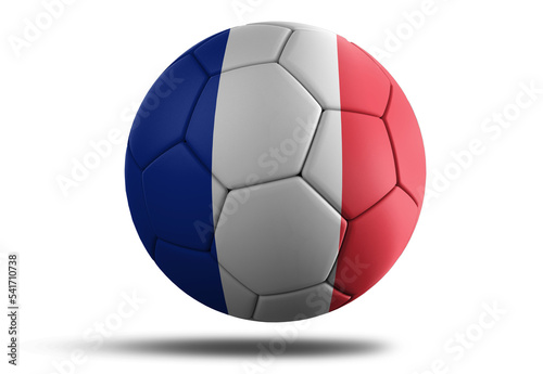 France flag football ball for 2022 Soccer World Cup. French country flag on a hovering ball on isolated transparent background