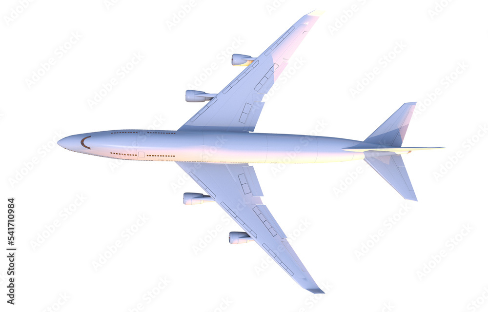PNG Graphic of Airliner From Above PNG Illustration. 3D Render of Commercial Passenger Airplane.