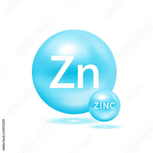 Zinc molecule models blue. Ecology and biochemistry concept. Isolated spheres on white background. 3D Vector Illustration.