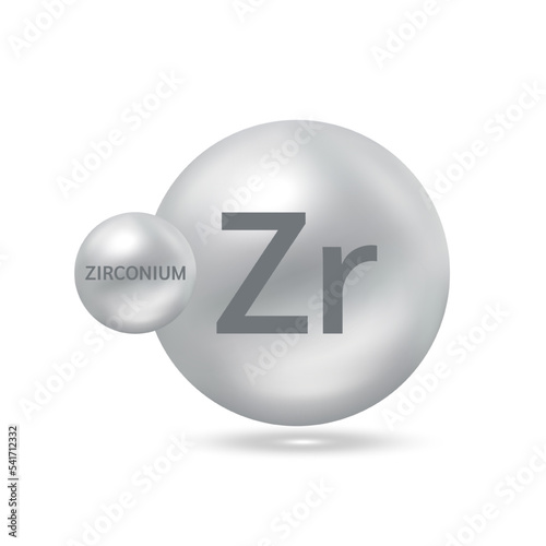 Zirconium molecule models silver. Ecology and biochemistry concept. Isolated spheres on white background. 3D Vector Illustration.