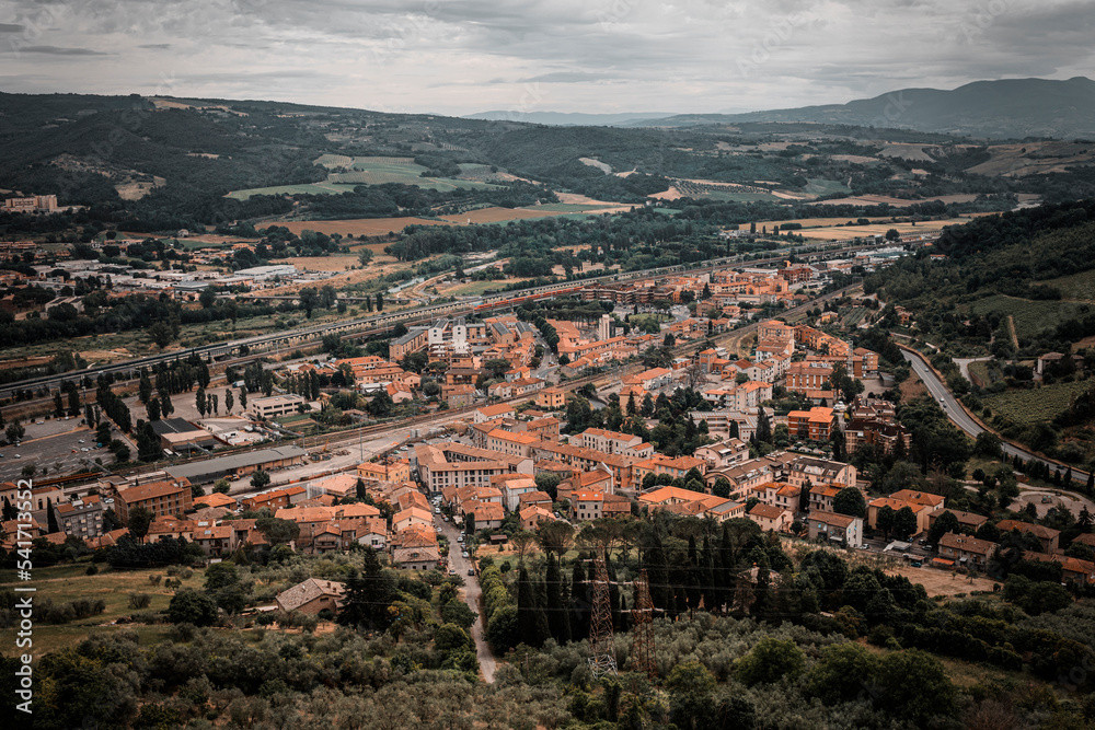 panorama view of the town of orvieto in italy on a sumemr cloudy day