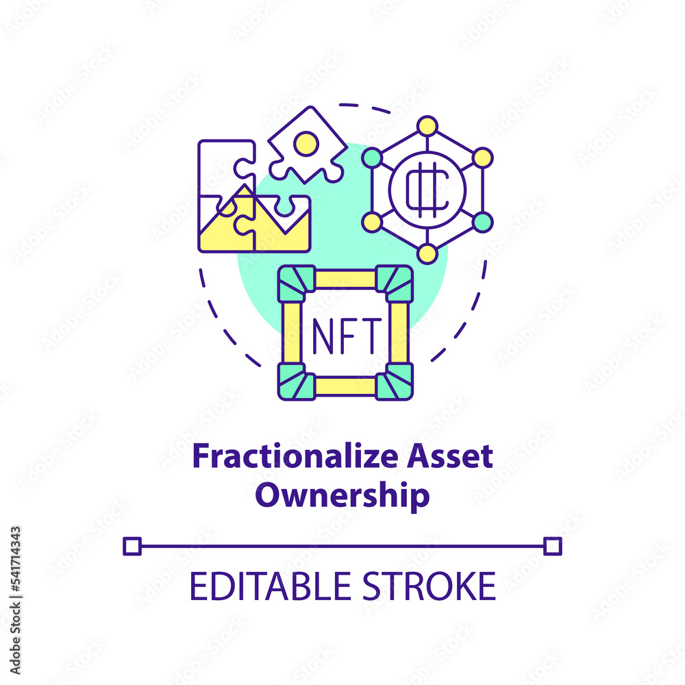 Fractionalize asset ownership concept icon. Split structure. NFT benefit abstract idea thin line illustration. Isolated outline drawing. Editable stroke. Arial, Myriad Pro-Bold fonts used