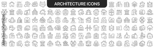 Architecture icons collection in black. Icons big set for design. Vector linear icons