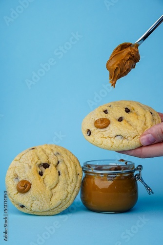 Chocolate cookies and peanut butter jar