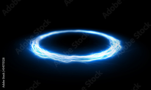 Lightning round frame. plasma magical portal. circle light effect.